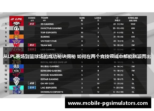 从LPL赛场到篮球场的成功秘诀揭秘 如何在两个竞技领域中都能脱颖而出