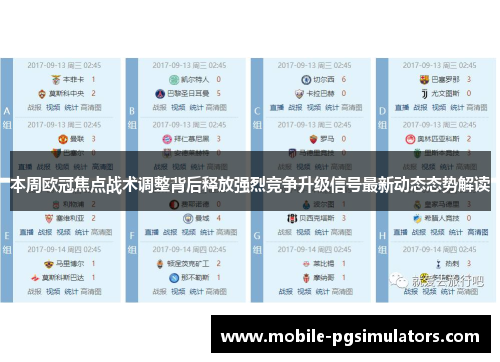 本周欧冠焦点战术调整背后释放强烈竞争升级信号最新动态态势解读