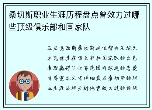 桑切斯职业生涯历程盘点曾效力过哪些顶级俱乐部和国家队
